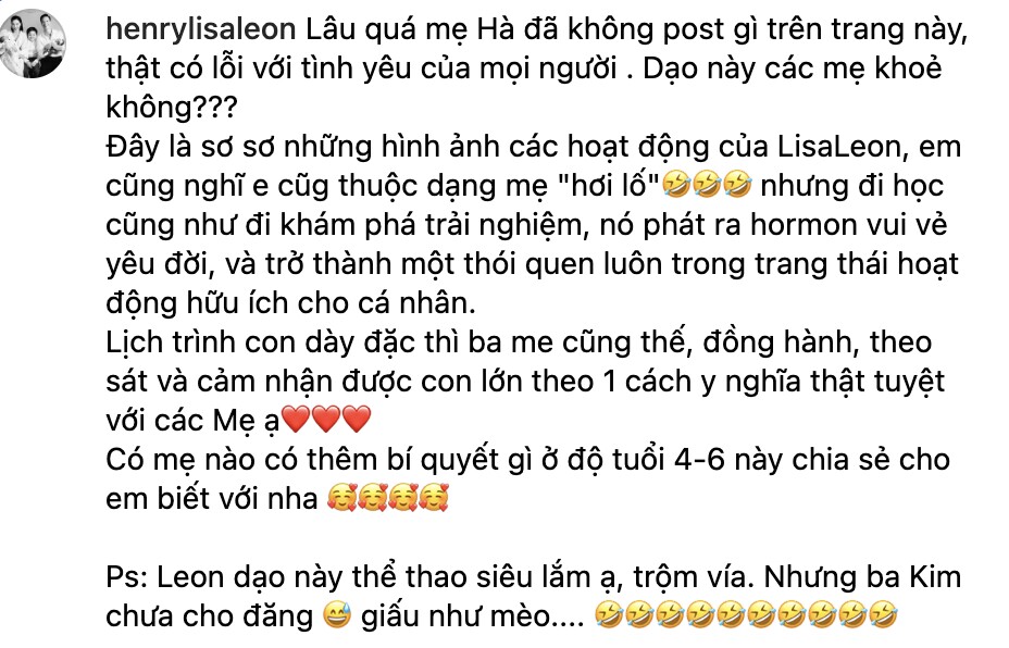 Chia sẻ của Hồ Ngọc Hà thu hút sự quan tâm của hội phụ huynh.