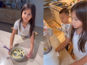 Yêu con - Lisa con gái Hồ Ngọc Hà vào bếp làm đồ ăn sáng cho Leon, nhìn bữa ăn hiểu ngay vì sao cặp sinh đôi chân dài ngoằng