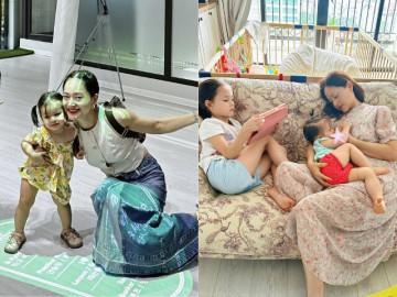 Ly thân chồng Tây, Lan Phương ngày lễ cô đơn chăm 2 con không có giúp việc, cho biết mệt nhưng xứng đáng