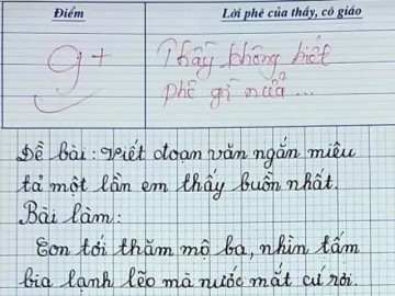 Bài văn vỏn vẹn 4 câu viết về bố nhận điểm 9, lời phê của thầy giáo dành cho bé học sinh gây xúc động