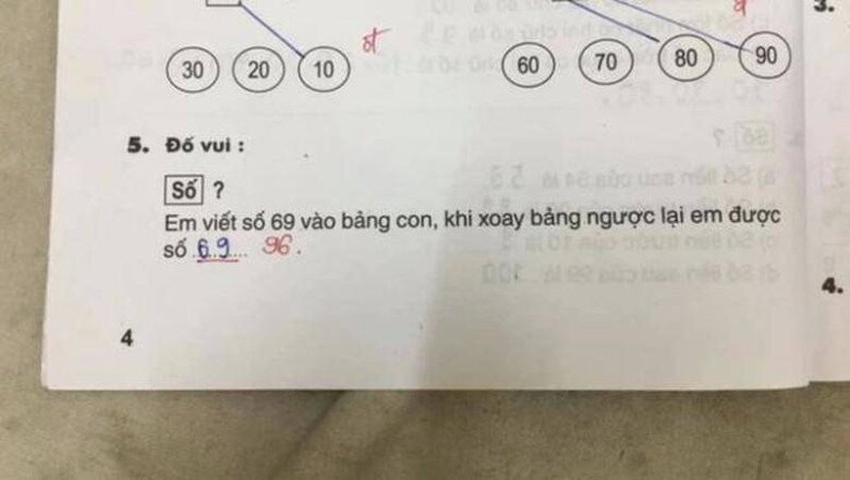 “Xoay ngược số 69 được số nào?”, bài toán tiểu học gây tranh cãi, học sinh đưa đáp án 69, giáo viên sửa lại 96 - 1
