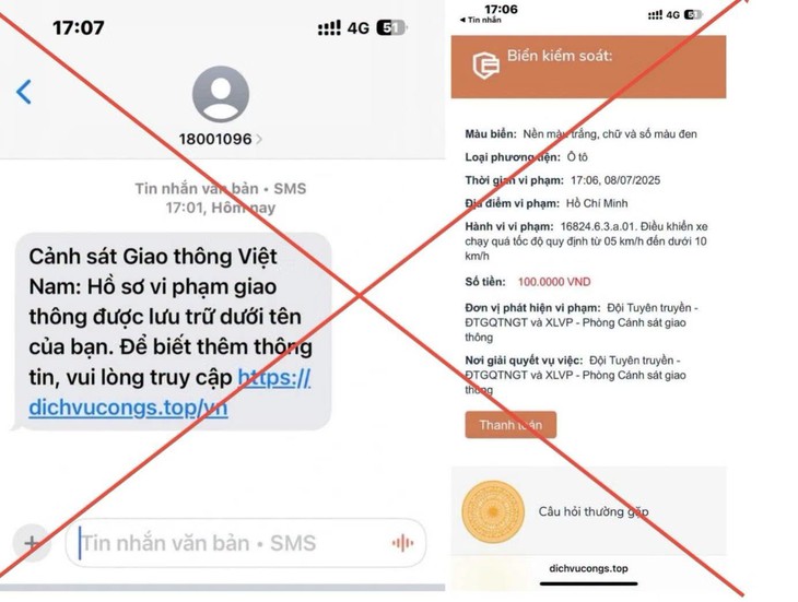 Tin nhắn lừa đảo phạt nguội.