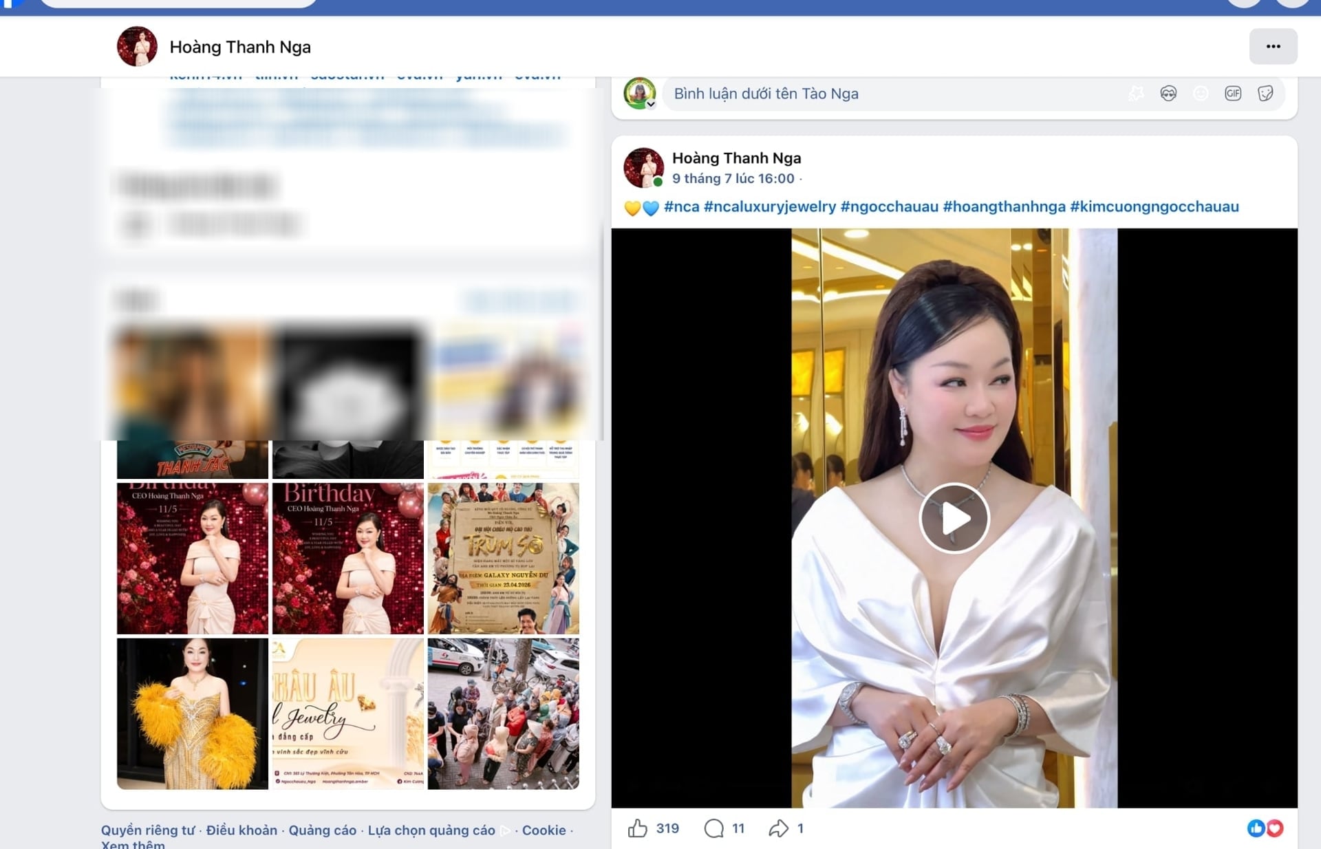 Hoàng Thị Thanh Nga từng xuất hiện trong rất nhiều sự kiện giải trí - nhan sắc. Ảnh chụp màn hình FBNV lúc 16h ngày 14/7/2026