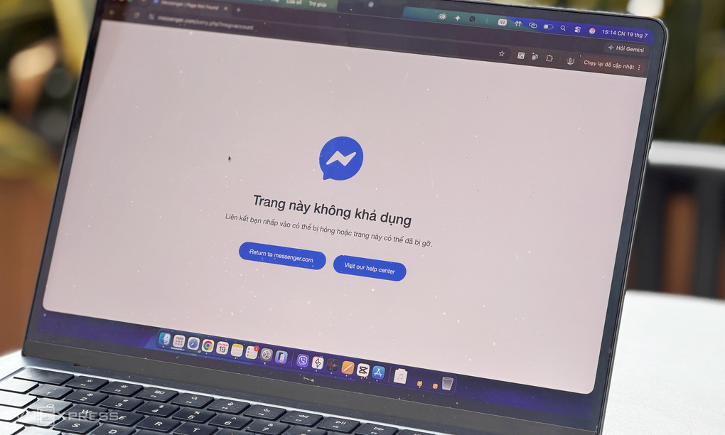 Website Messenger hiển thị thông báo không khả dụng, chiều 19/7/2026. Ảnh: Lưu Quý