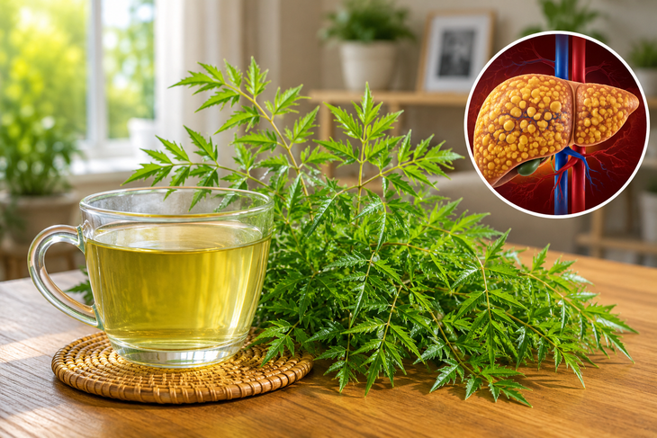 Nước lá đinh lăng có tác dụng kiện tỳ, hóa đàm thấp, hỗ trợ trị gan nhiễm mỡ. Nguồn: Ảnh AI