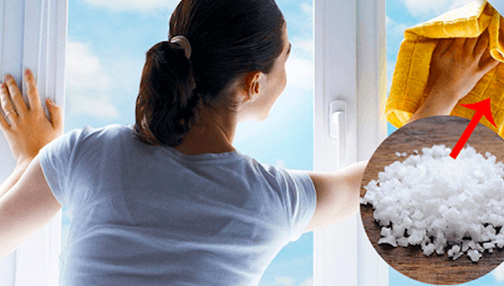 Bạn có thể làm sạch kính bằng muối đối với những loại cửa kính bị nước mưa bắn vào trong thời gian dài gây nên các vết ố cứng đầu, muối có thể xóa bỏ trong giây lát.