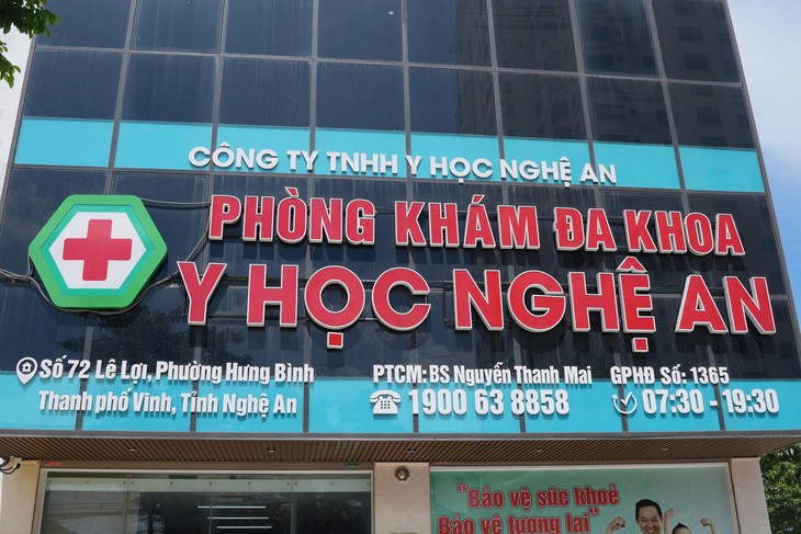 Phòng khám Đa khoa Y học Nghệ An, nơi 10 bị can bị khởi tố về tội Lừa dối khách hàng. ẢNH: Công an cung cấp.