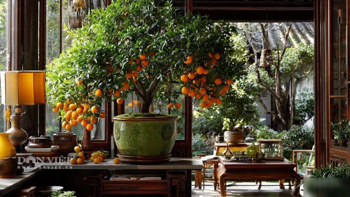 Quất trở thành “Thần Tài sống” trấn giữ trung cung, hút tài khí vào nhà.
