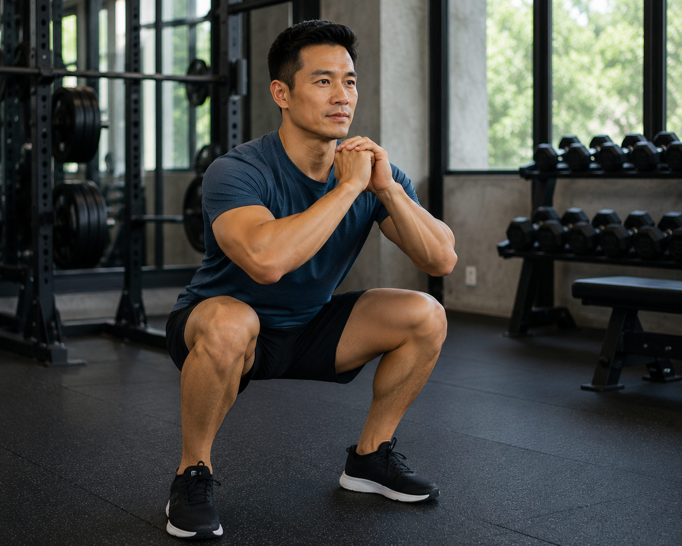 Squat giúp duy trì sức mạnh chân và hông. Ảnh: AI.