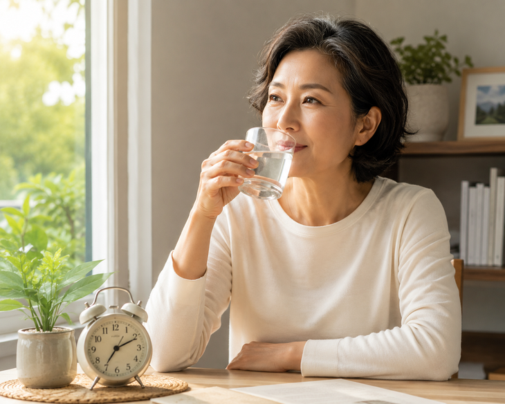 Uống 1 ly nước ấm vào buổi sáng giúp thúc đẩy tốc độ trao đổi chất. Ảnh minh họa AI.