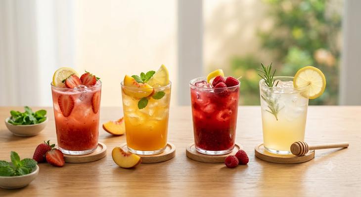 Kết hợp nước chanh với c&aacute;c loại tr&aacute;i c&acirc;y vừa ngon miệng vừa tăng cường sức khỏe. Ảnh minh họa AI