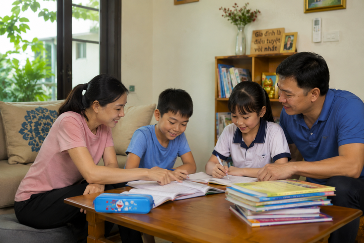 Cha mẹ đồng hành cùng con xây dựng lại nhịp sinh hoạt tích cực trước thềm năm học mới. Ảnh minh hoạ.