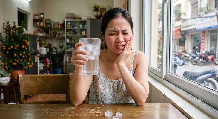 Cảm giác nhói buốt răng khi ăn uống đồ quá nóng hay lạnh khiến nhiều người rất lo lắng. Ảnh minh họa AI.