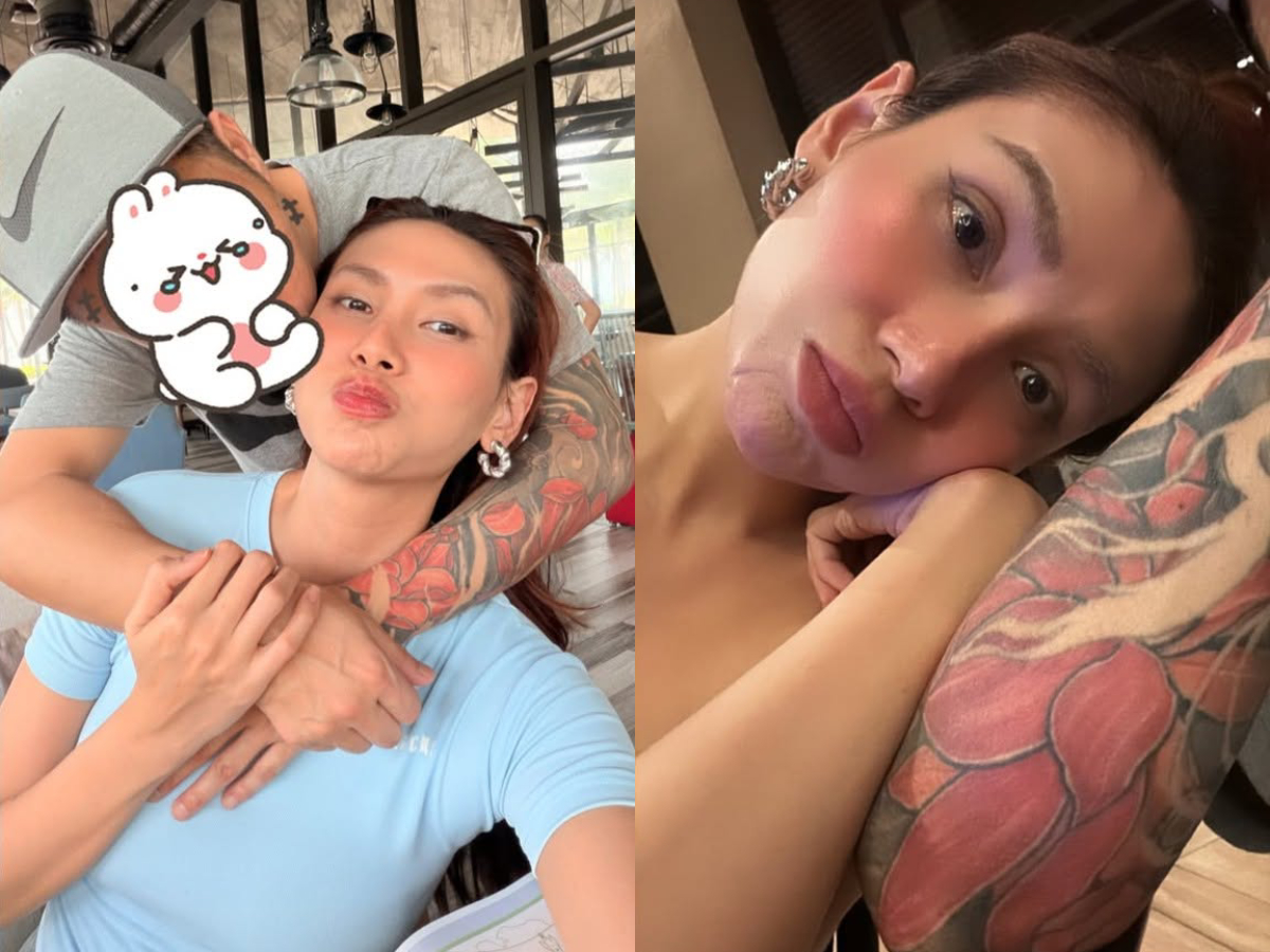 Võ Hoàng Yến giấu mặt chồng trong những bức ảnh chụp chung.