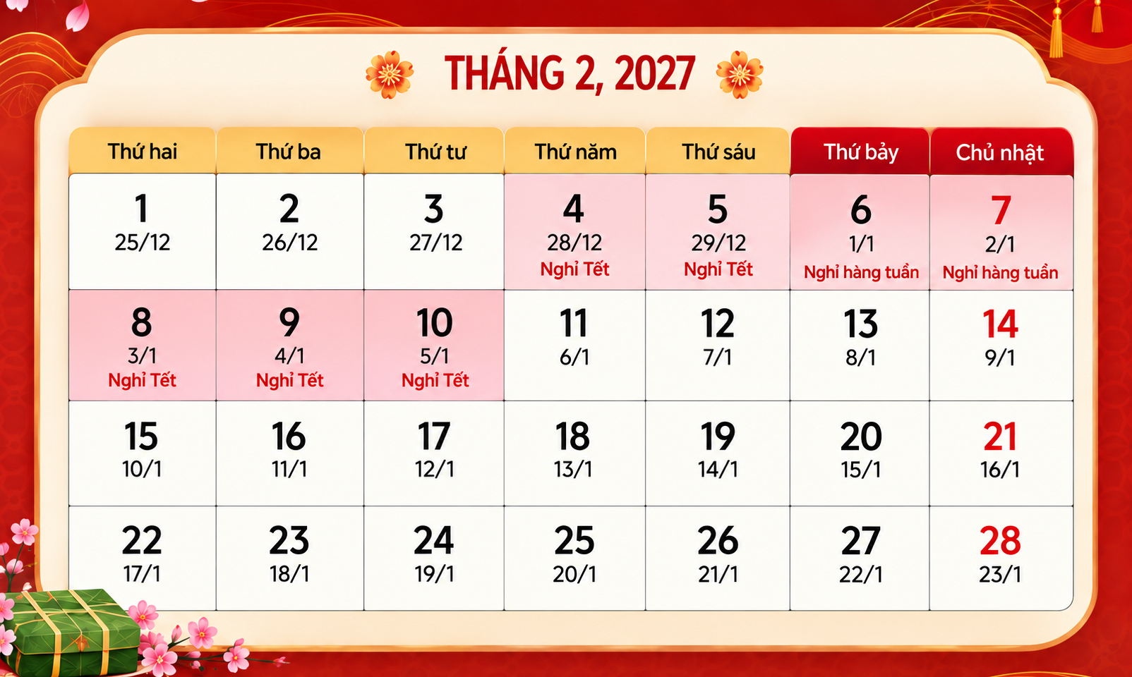 Phương án nghỉ Tết được trình Chính phủ. (Ảnh: AI)