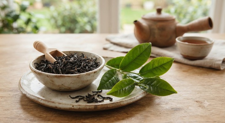 Trà xanh và trà đen khác nhau về hàm lượng caffeine và thành phần hợp chất thực vật. Ảnh minh họa AI