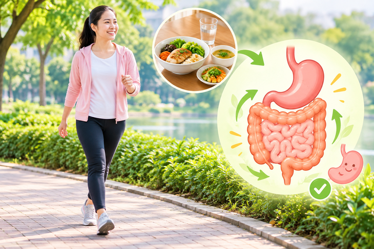Đi bộ sau ăn là một thói quen đơn giản nhưng hữu ích cho sức khỏe; giúp hệ tiêu hóa hoạt động thuận lợi. Ảnh AI.