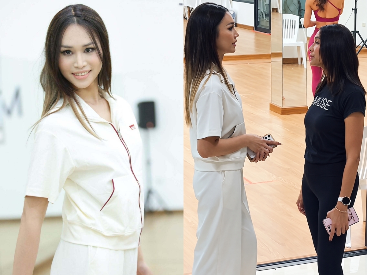 Minh Anh tập luyện catwalk cùng siêu mẫu hàng đầu Thái Lan Lukkade (phải) chuẩn bị cho vòng bán kết (17/9) và chung kết (19/9).