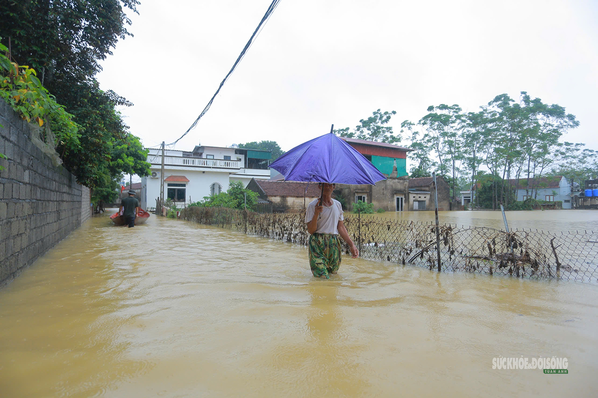 Đường làng ngập trong nước. Ảnh: T.Anh