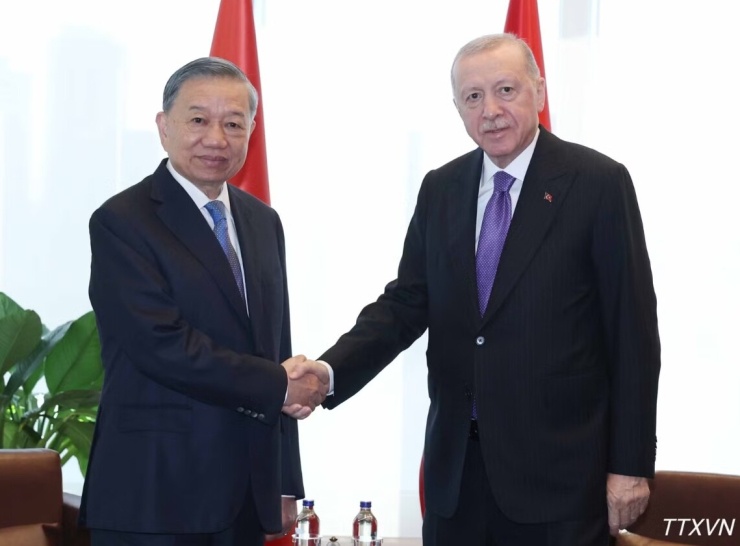 Tổng Bí thư, Chủ tịch nước Tô Lâm gặp Tổng thống Thổ Nhĩ Kỳ Recep Tayyip Erdogan. (Ảnh: TTXVN)