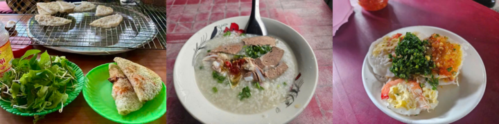 Bánh xèo 5.000 đồng/cái, cháo lòng 7.000 đồng/tô, bánh căn 10.000 đồng/đĩa tại chợ Giai Sơn.