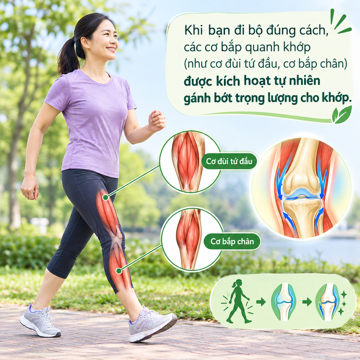 Đi bộ đúng cách là liều thuốc tự nhiên giúp tái tạo năng lượng cho khớp. Ảnh AI.