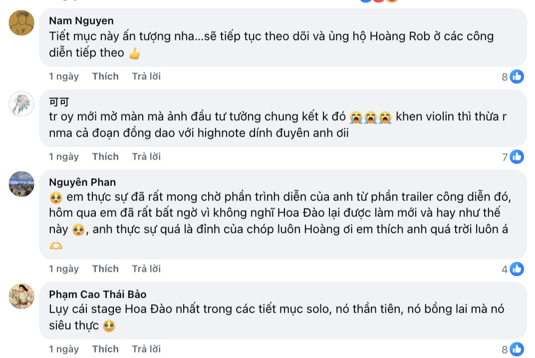 Trên fanpage của chương trình, khán giả dành nhiều lời khen và ghi nhận cho tiết mục ấn tượng của anh tài Hoàng Rob.