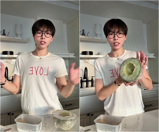 Đức Phúc vào bếp và rất hào hứng với món kem làm siêu nhanh này. Anh đã chuẩn bị phần hoa quả để trong ngăn đông từ trước.