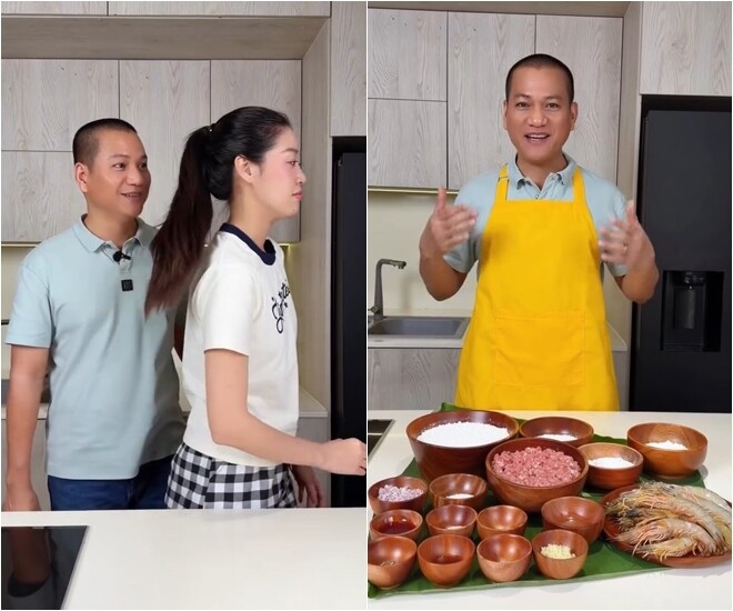 Khánh Vân quay sang nũng nịu cho biết bữa đi ăn bánh ở chợ nhưng khi về nhà vẫn còn thèm nên đề nghị chồng làm. Khi nghe bà xã yêu cầu làm món bánh này, nam nhiếp ảnh gia bộc lộ biểu cảm bối rối dở khóc dở cười. Dù có chút e dè ban đầu, anh vẫn nhanh chóng đón nhận lời thách thức đầy tinh nghịch này từ vợ.