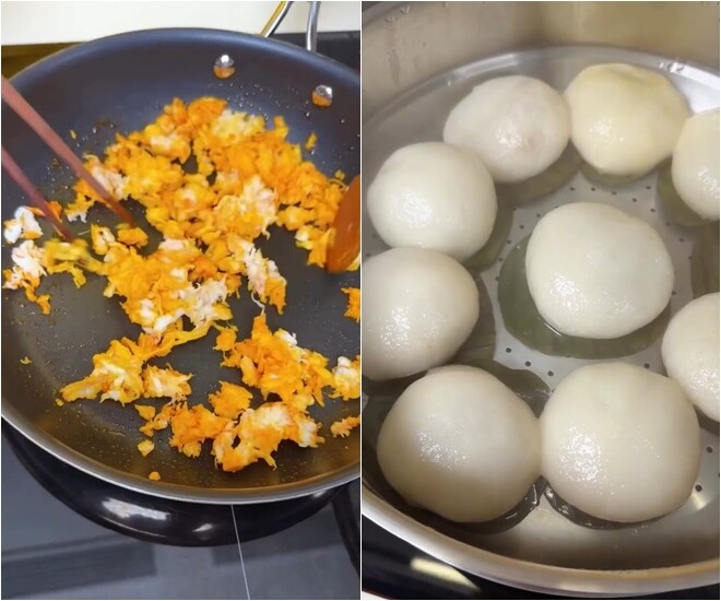 Sau 20 phút hấp cách thủy, phần bánh ít lộ ra lớp vỏ ngoài trong bóng, dẻo dai và chín đều. Nhiếp ảnh gia Nguyễn Long vô cùng hào hứng khi mở nắp xửng và chuẩn bị chuyển sang công đoạn làm đế bánh ram.