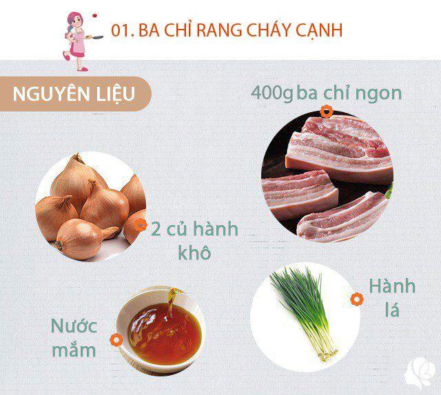 Chuẩn bị: 400g ba chỉ ngon, nước mắm ngon, 2 củ hành khô, vài nhánh hành lá, nước hàng (tùy ý), bột canh, hạt tiêu.