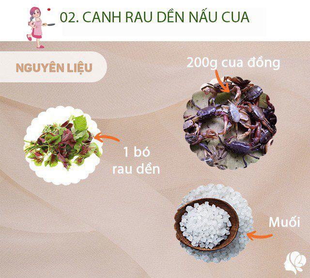 Chuẩn bị: 200g cua đồng; 1 mớ rau dền đỏ; gia vị: bột canh, bột nêm.