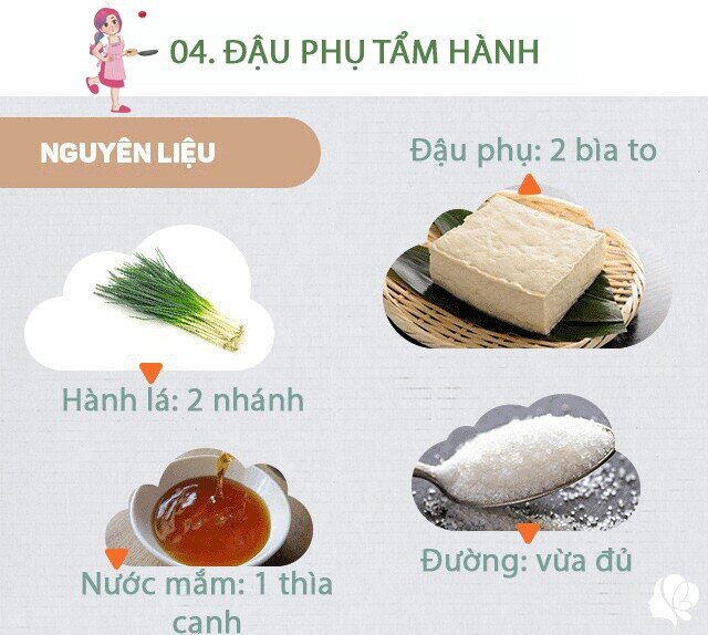 Chuẩn bị: 2 bìa đậu phụ to hoặc 3 bìa nhỏ, 1 thìa canh nước mắm, xíu đường, 2 nhánh hành lá.