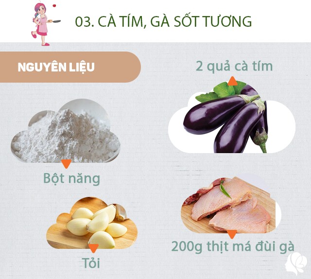 Chuẩn bị: 2 quả cà tím dài, 200g thịt má đùi gà, bột năng, tỏi, muối, dầu ăn, bột chiên giòn.