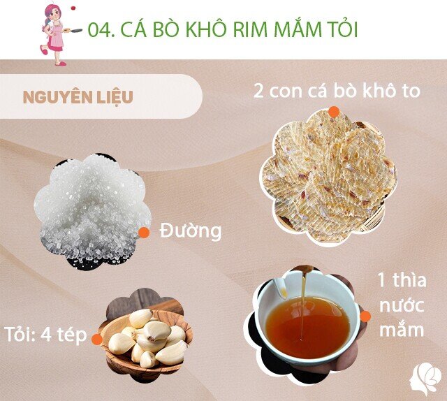 Chuẩn bị: 2 con cá bò khô, 1 thìa đường, 1 thìa nước mắm (có độ đạm thấp), tỏi, ớt, vừng rang.