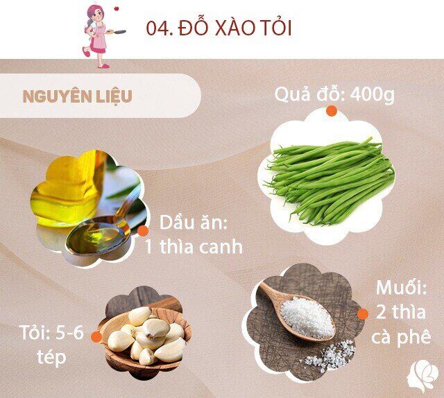 Chuẩn bị: 400 gam đỗ, 5 tép tỏi, 1 quả ớt đỏ khô (tùy ý), 1 nhúm tiêu, 2 nhánh hành lá, 2 thìa dầu hào, một chút dầu ăn, 1/3 củ cà rốt thái hoa.