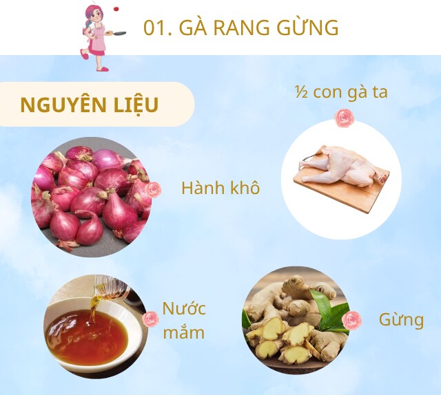 Chuẩn bị: 700g thịt gà, gừng, hành khô, nước mắm, bột canh vừa đủ, dầu ăn