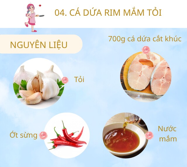 Chuẩn bị: 700g cá dứa cắt khúc, tỏi, nước mắm, ớt sừng, xíu đường, dầu ăn.