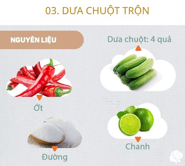 Chuẩn bị: 4 quả dưa chuột, chanh, đường, tỏi, ớt, bột canh vừa đủ