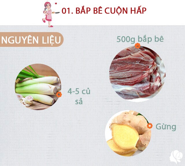 Chuẩn bị: 500g bắp bê, gừng, sả, rượu trắng.