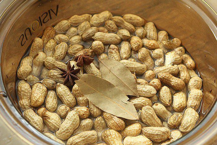 Peanuts marinating in seasoned water