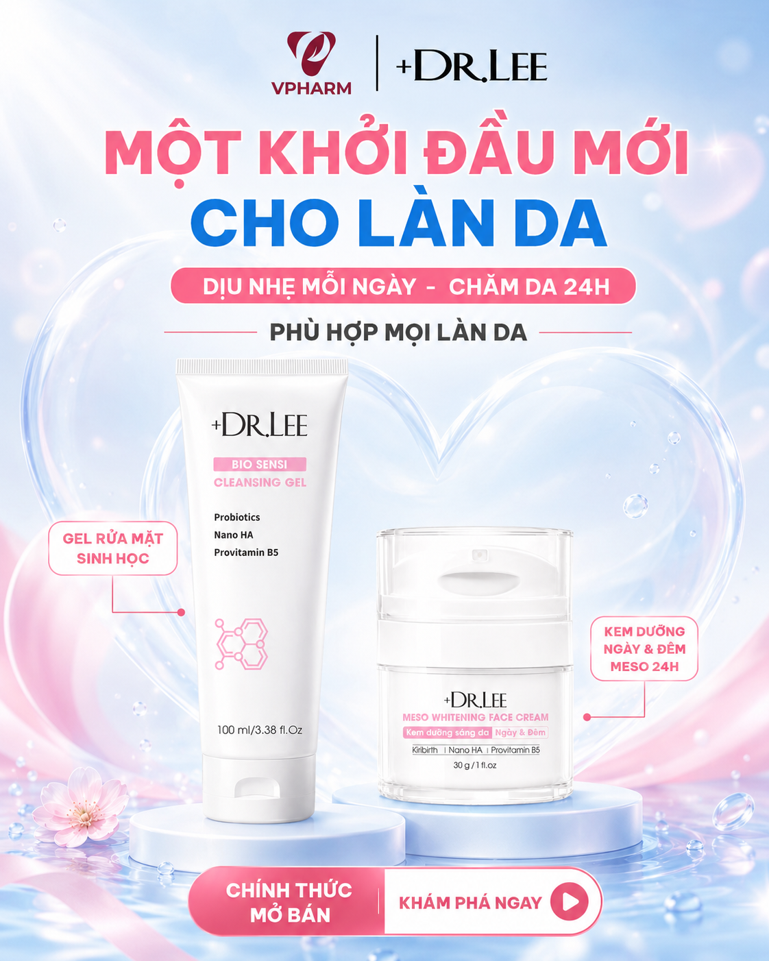 Bộ đôi Bio Sensi Cleansing Gel và Meso Whitening Face Cream 24H góp phần hoàn thiện chu trình chăm sóc da tinh gọn từ làm sạch đến dưỡng da ngày – đêm.