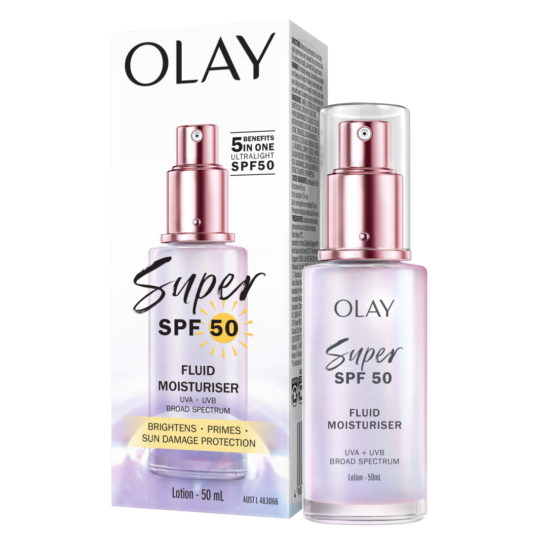 Kem dưỡng sáng da chống nắng OLAY Super SPF50+ giúp thay thế nhiều bước trong chu trình buổi sáng.