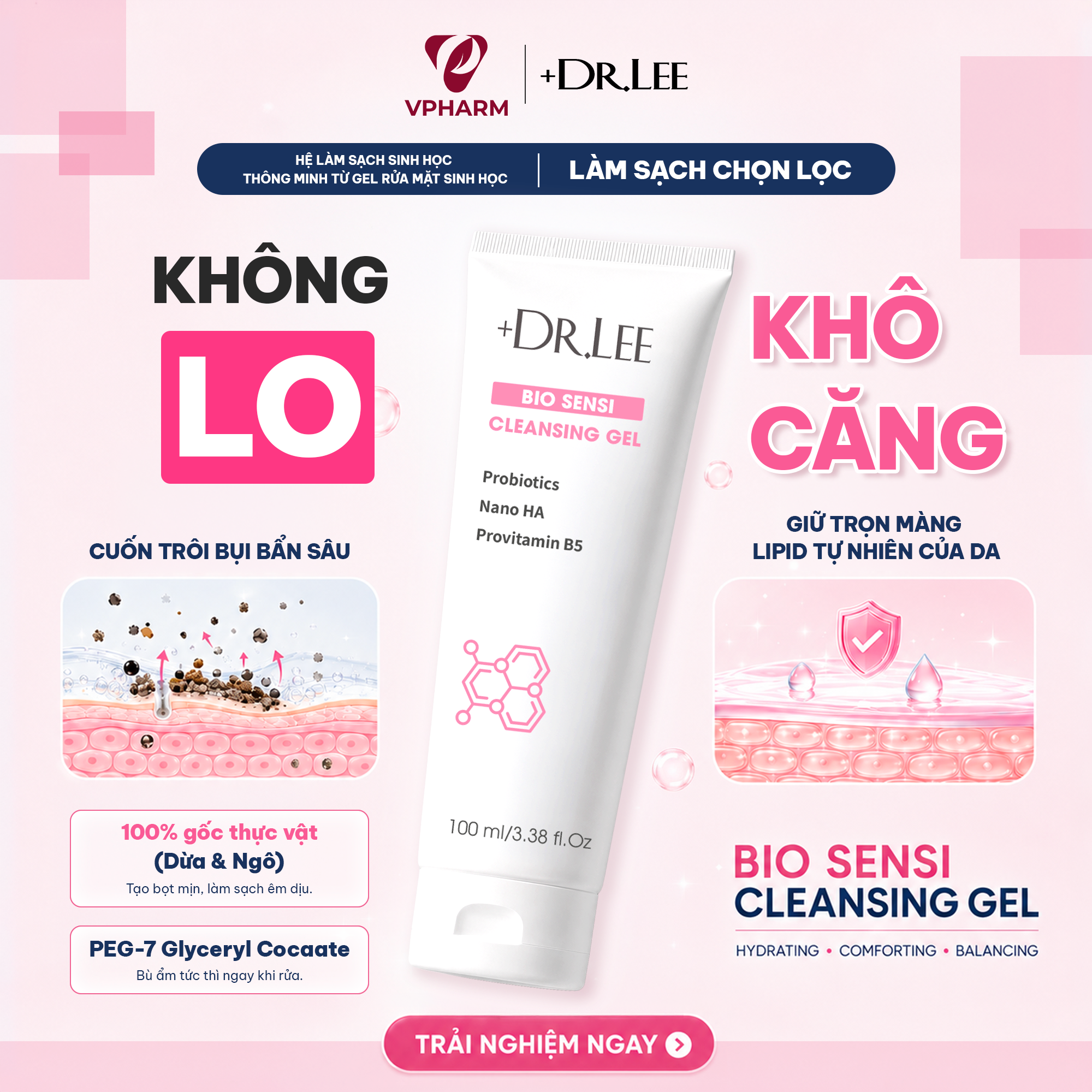 Hệ thành phần của Bio Sensi Cleansing Gel kết hợp khả năng làm sạch với cấp ẩm, làm dịu và hỗ trợ duy trì hàng rào bảo vệ da.