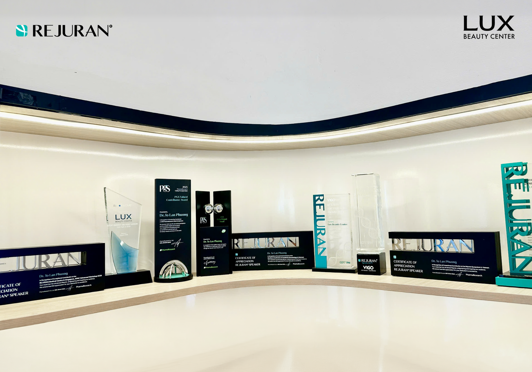 Những giải thưởng và chứng nhận ghi dấu ba năm đồng hành của Bác sĩ Tô Lan Phương amp; Lux Beauty Center cùng Rejuran