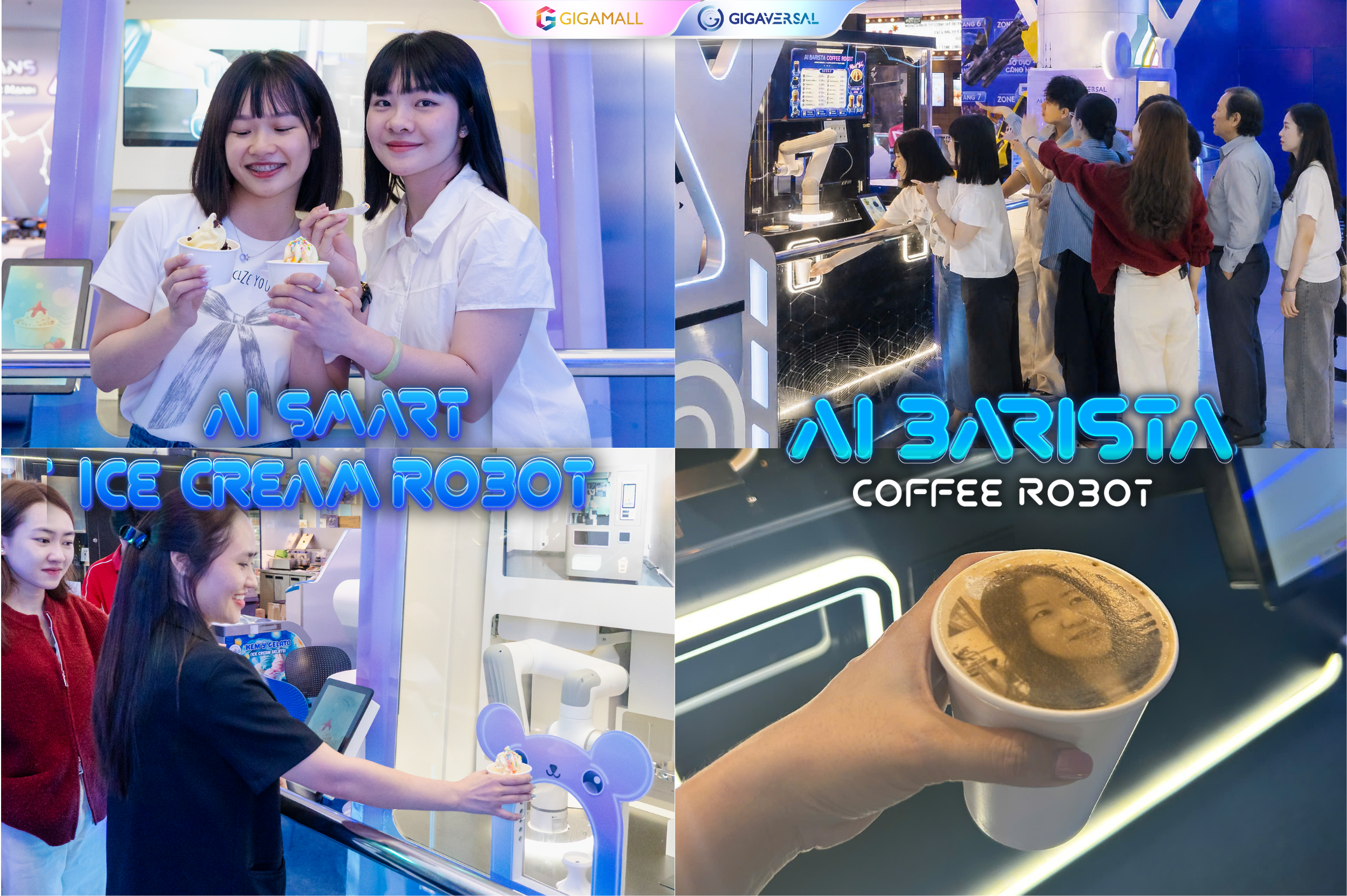 Khách hàng thích thú với bộ đôi robot AI phục vụ kem, cà phê và công nghệ in ảnh cá nhân độc đáo trên bọt kem