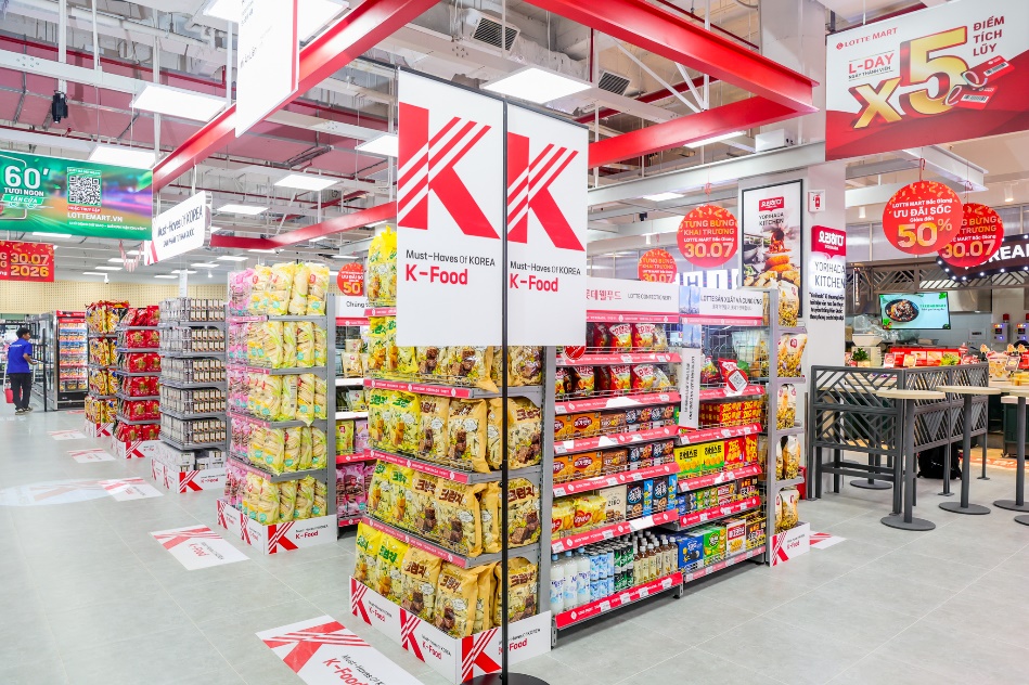 Khu vực riêng dành cho các sản phẩm từ Hàn Quốc do LOTTE sản xuất và cung ứng