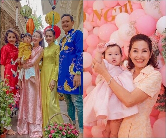 Mẹ Minh Hằng vui vầy bên con cháu.