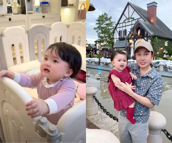 Bé Kẹo gần 1 tuổi đã biết làm nũng đòi NSƯT Vũ Luân bế.