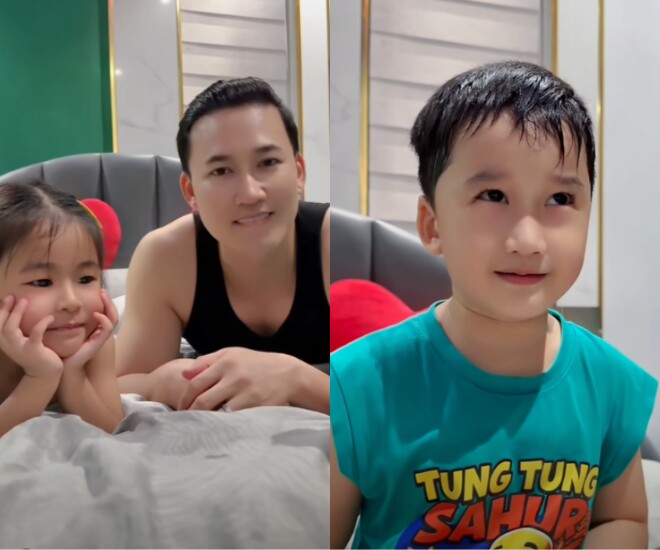 Hà Trí Quang bị 2 con trêu vì nhõng nhẽo với Thanh Đoàn.